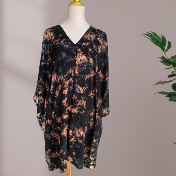 0108/ Black Brown Tie Dye , Short Kaftan - Picture 8 of 9
